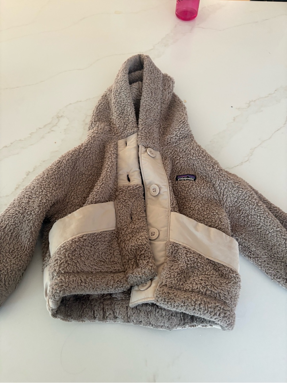 Patagonia Kids Taupe Sherpa Hooded Puffer Jacket